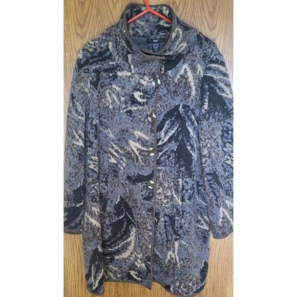 Kial women's coat black brown unique pattern large botton closure soft mater - Picture 1 of 12